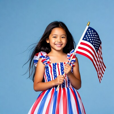 Asian girl holding American flag