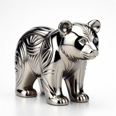 Shiny silver panda figurine