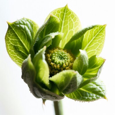 Green Hellebore Bud with Dewdrops