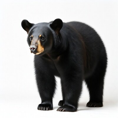 Black Bear Standing on White Background