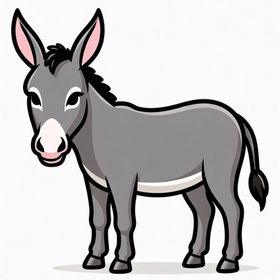 Cartoon Donkey Standing Isolated