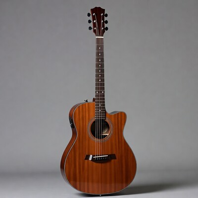Brown cutaway acoustic electric guitar