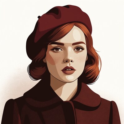 Redhead woman in beret and coat