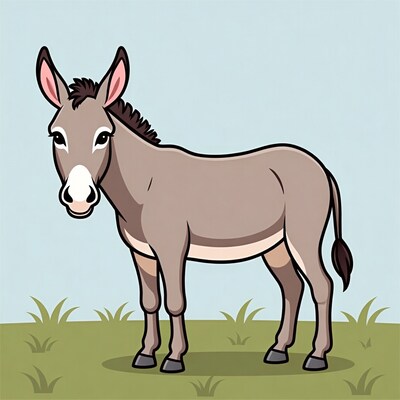 Cartoon Donkey Standing in Grass
