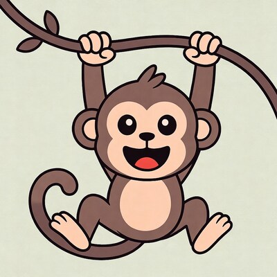 Cartoon monkey swinging on vine