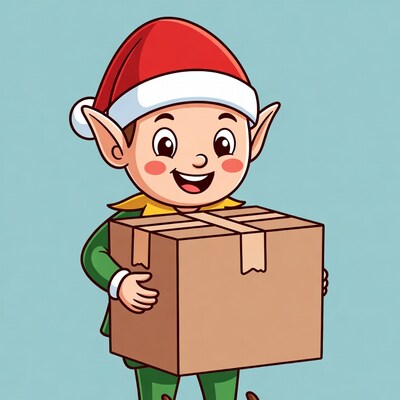 Cartoon Elf Holding Gift Box
