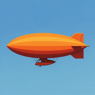 Orange Zeppelin Airship on Blue Sky