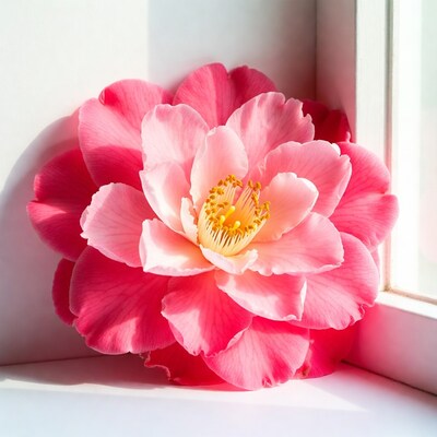 Pink Camellia Flower by Window