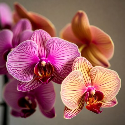 Pink and Yellow Orchids Closeup