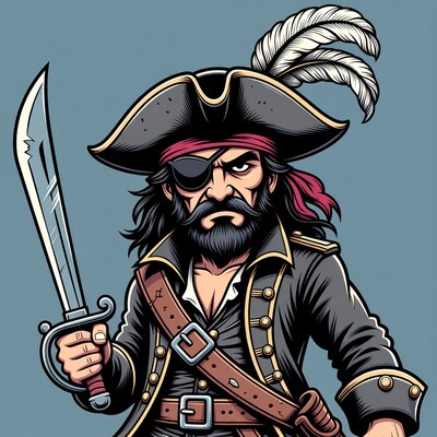 Cartoon pirate man with sword