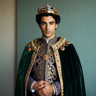 Man wearing golden crown and royal robe