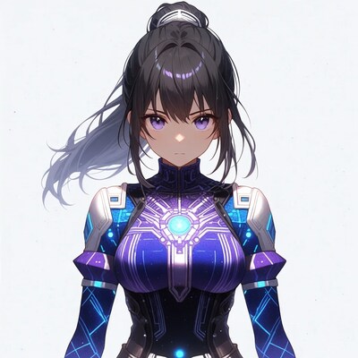Anime girl in purple futuristic suit