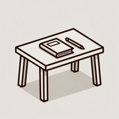 Isometric table with book and pencil