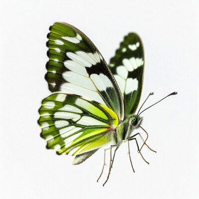 Green White Butterfly on White Background