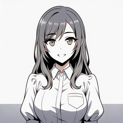 Anime girl smiling in white shirt