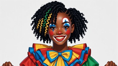 African-American girl clown illustration