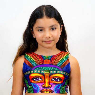 Girl in colorful Aztec face tank top
