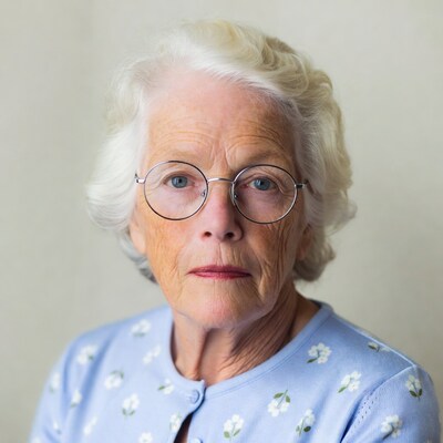 Elderly woman wearing glasses