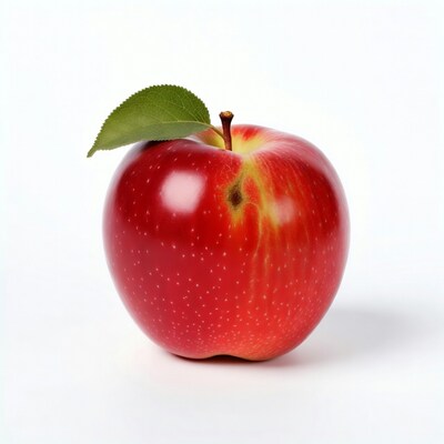 Red apple with green leaf