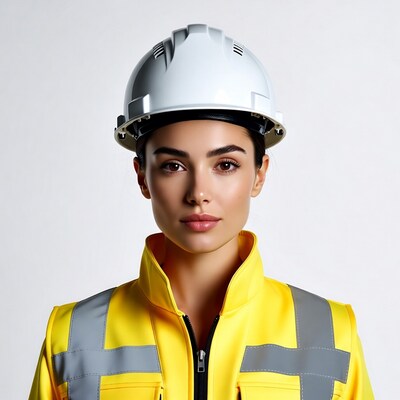Woman in yellow hi-vis vest and hard hat