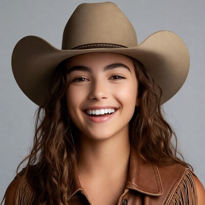 Smiling girl in cowboy hat and vest