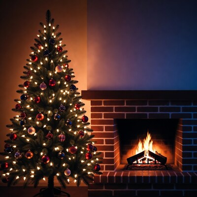 Christmas Tree by Fireplace