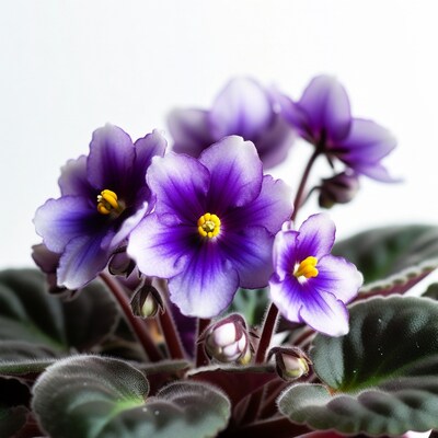 Purple African Violets on White Background