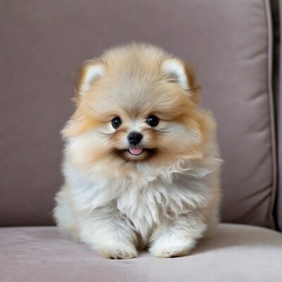 Cute Pomeranian puppy sticking tongue out