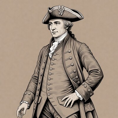 Man in tricorn hat and 18th century coat