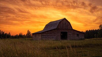 Wooden Barn at Sunset
