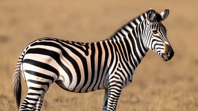 Zebra standing in dry grass