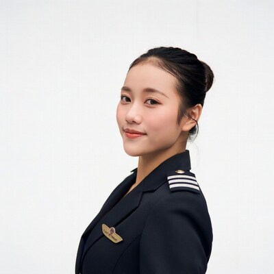 Asian flight attendant in uniform