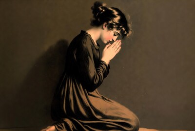 Girl Praying with Hands Clasped
