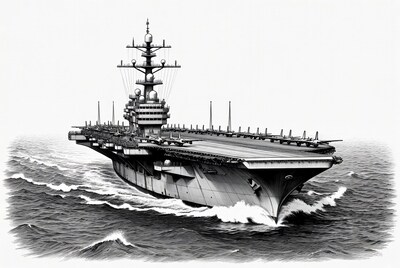 Aircraft Carrier Sailing in Ocean Waves