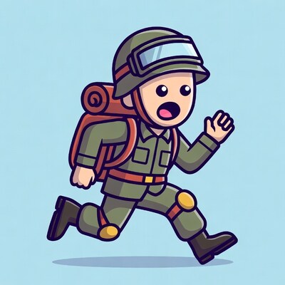 Cartoon soldier running with backpack