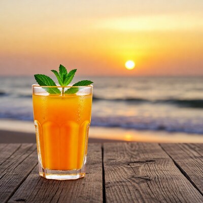 Orange Juice with Mint at Sunset Beach