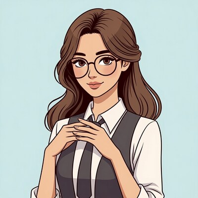 Woman in vest and tie with glasses