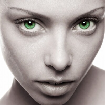 Woman with striking green eyes
