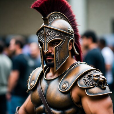Muscular man in Spartan warrior armor