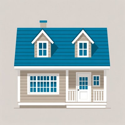 Blue Roof House Illustration