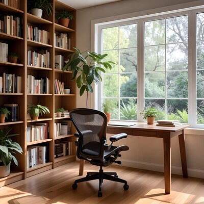 Cozy Home Office with Bookshelves and Desk