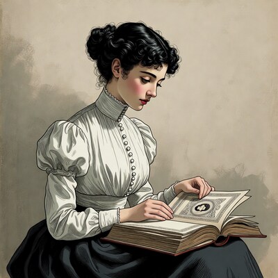 Victorian woman reading antique book