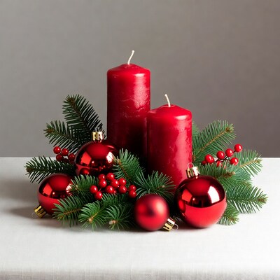 Red Candles Christmas Ornament Centerpiece