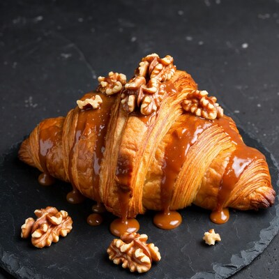 Caramel Walnut Croissant on Black Slate