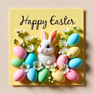 Happy Easter Bunny with Eggs