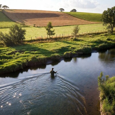 Man fly fishing in river