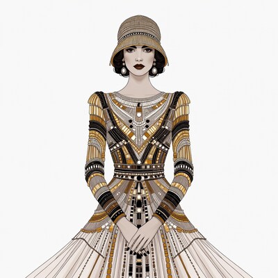 Flapper woman in geometric dress