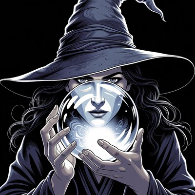 Witch holding glowing crystal ball