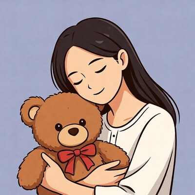 Woman hugging teddy bear