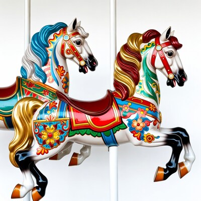 Colorful Carousel Horses on Merry-Go-Round